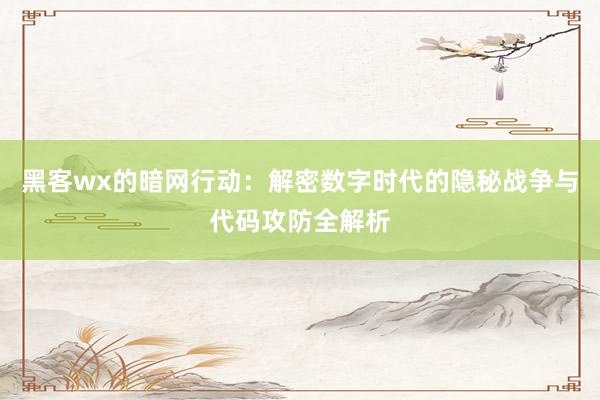 黑客wx的暗网行动：解密数字时代的隐秘战争与代码攻防全解析