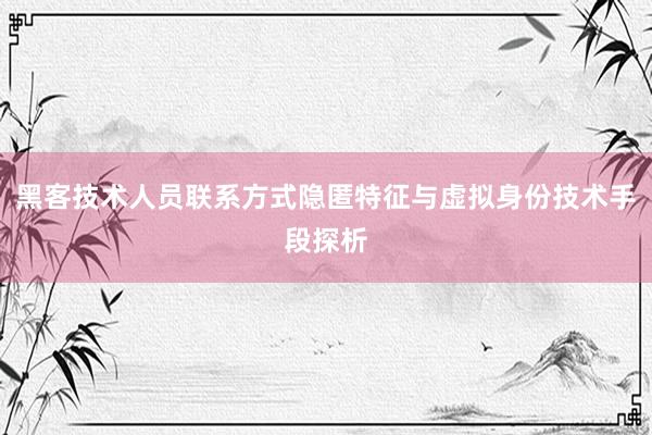 黑客技术人员联系方式隐匿特征与虚拟身份技术手段探析